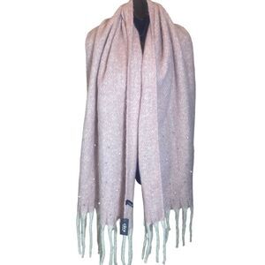 Cara New York soft fuzzy pink/white beaded pearled fringed scarf
